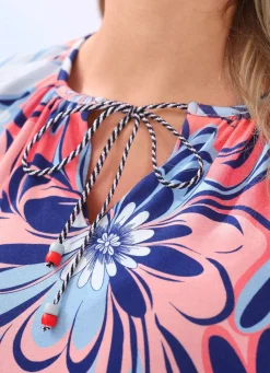Best BADER Allover gemustertes Shirt mit V-Schlitz APRICOT-BLEU-ORANGE