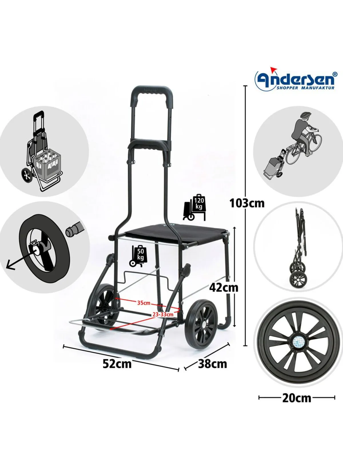 New BADER Andersen Einkaufsroller mit Sitzmöglichkeit GRAU