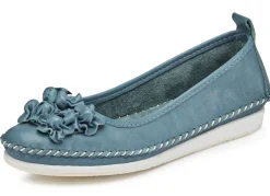 Online BADER Andrea Conti Mokassin-Slipper mit frechen Lederblüten JEANSBLEU