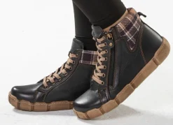 ANDREA CONTI Schnür-Bootie mit Schaftrand aus kariertem Textil SCHWARZ-BRAUN