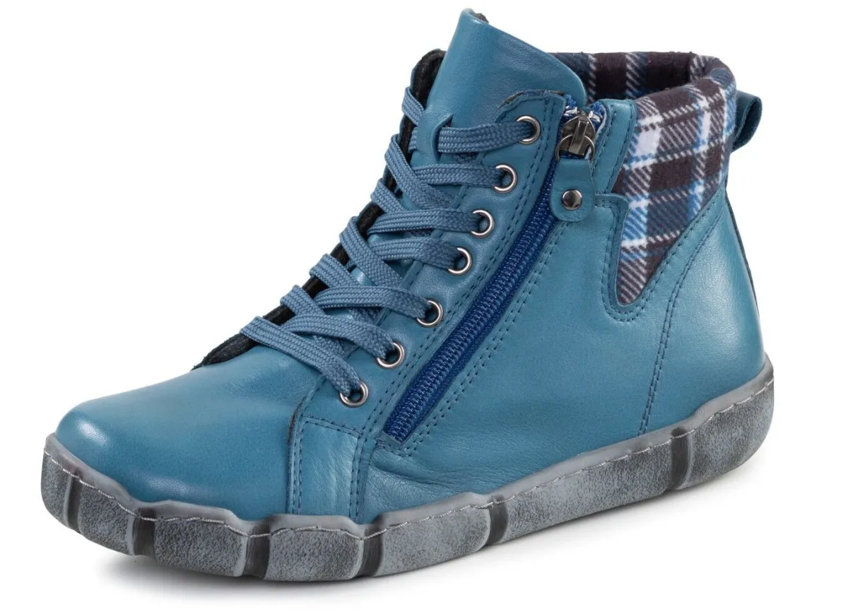 Best ANDREA CONTI Schnür-Bootie mit Schaftrand aus kariertem Textil JEANS
