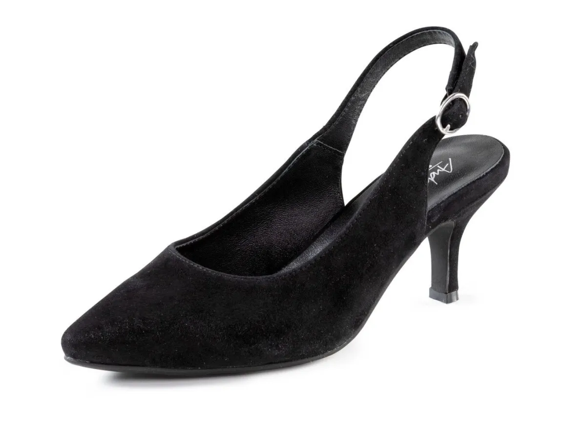 Hot BADER Andrea Conti Sling-Pumps aus weichem Samt-Chevreauleder SCHWARZ