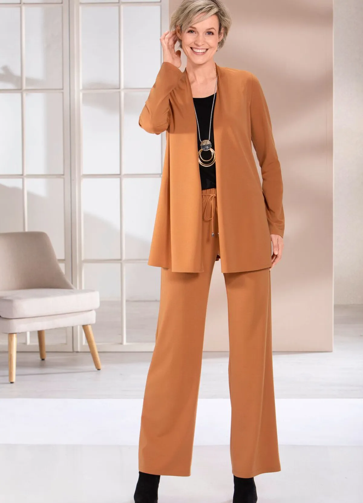 Discount BADER Angesagte Hose in modischer Weite CAMEL
