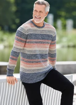 Sale BADER Ansprechender Rundhalspullover MARINE-ORANGE-BEIGE MELIERT