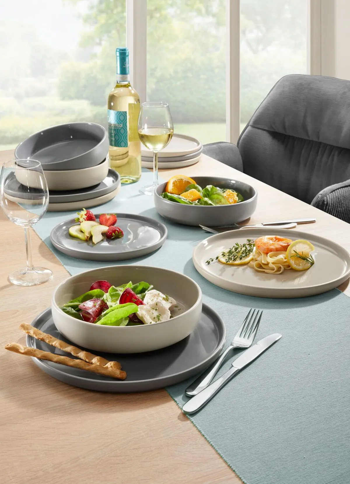 Online Arte Viva 12-teiliges Tafel-Service aus Markensteinzeug GRAU