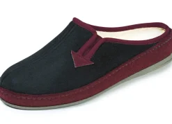 BADER Atmungsaktive Damen-Hauschuhe, mit Gummizug SCHWARZ-BORDEAUX