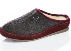 Outlet BADER Atmungsaktive Damen-Hausschuhe, mit Schurwolle ANTHRAZIT-BORDEAUX
