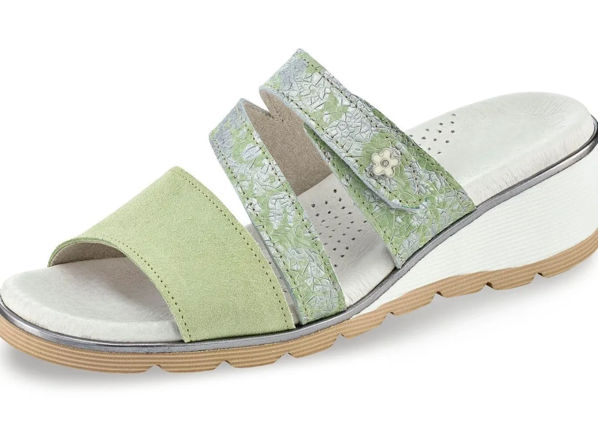 BADER Atmungsaktive Damen-Pantoletten, Weite G, aus Leder MINT