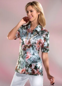 Sale BADER Attraktive Shirtbluse mit Hemdkragen BLEU-WEISS-BUNT