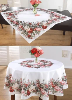 New BADER Aussdrucksstarke Tischdecke mit bezauberndem Rosen-Dessin ECRU-BUNT