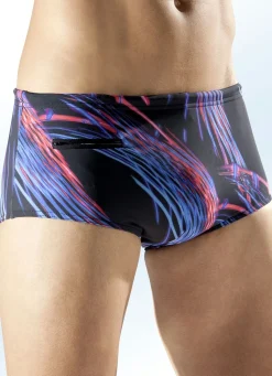 Best BADER Badehose in höherer Slipform mit buntem Druckdessin allover SCHWARZ-BLAU-ROT