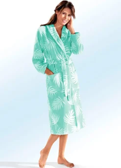 New BADER Bademantel in wadenlanger Form MINT-WEISS