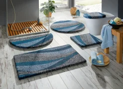 BADER Badvorleger mit aufwendig bedrucktem Mosaik-Wellendessin BLAU