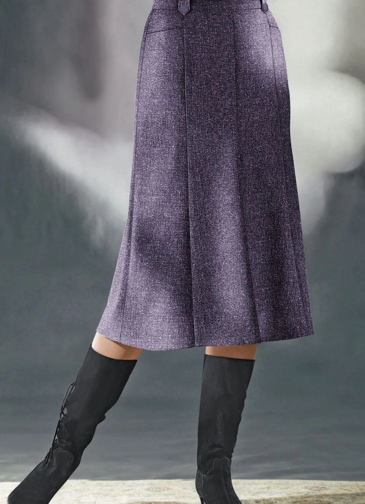 Clearance BADER Bahnenrock in Tweed mit Boucle-Effektgarn BROMBEER MEL.