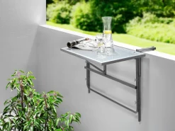 Clearance BADER Balkon-Hängetisch mit Glasplatte SILBER