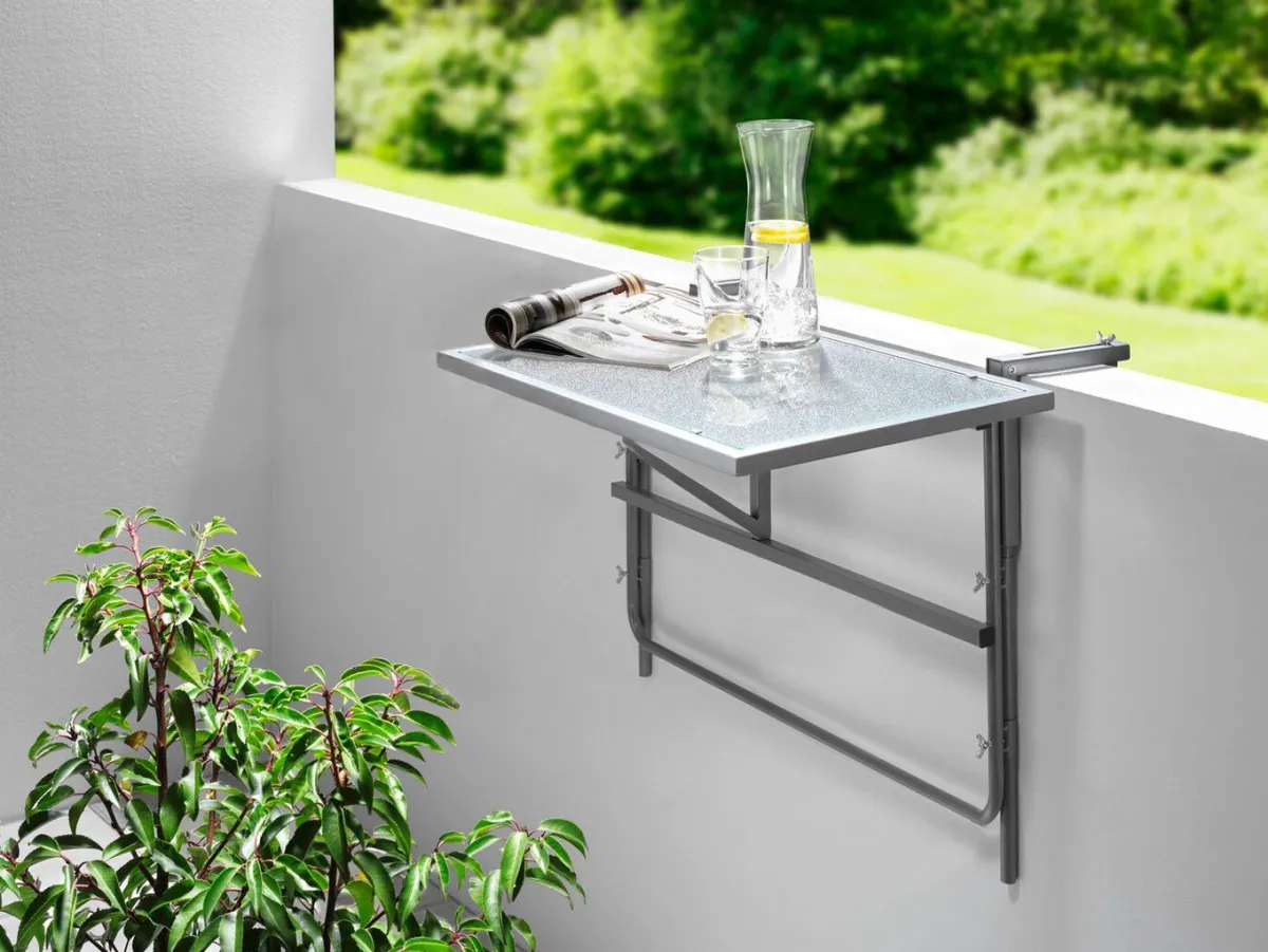 Clearance BADER Balkon-Hängetisch mit Glasplatte SILBER