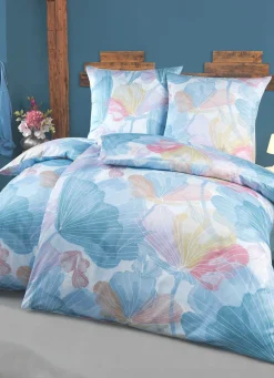 Discount BADER Beidseitig bedruckte Bettwäsche-Garnitur in Mako-Satin-Qualität BLAU-BUNT