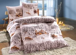 Best DOBNIG Beidseitig bedruckte Bettwäsche-Garnitur in Biber-Qualität BEIGE