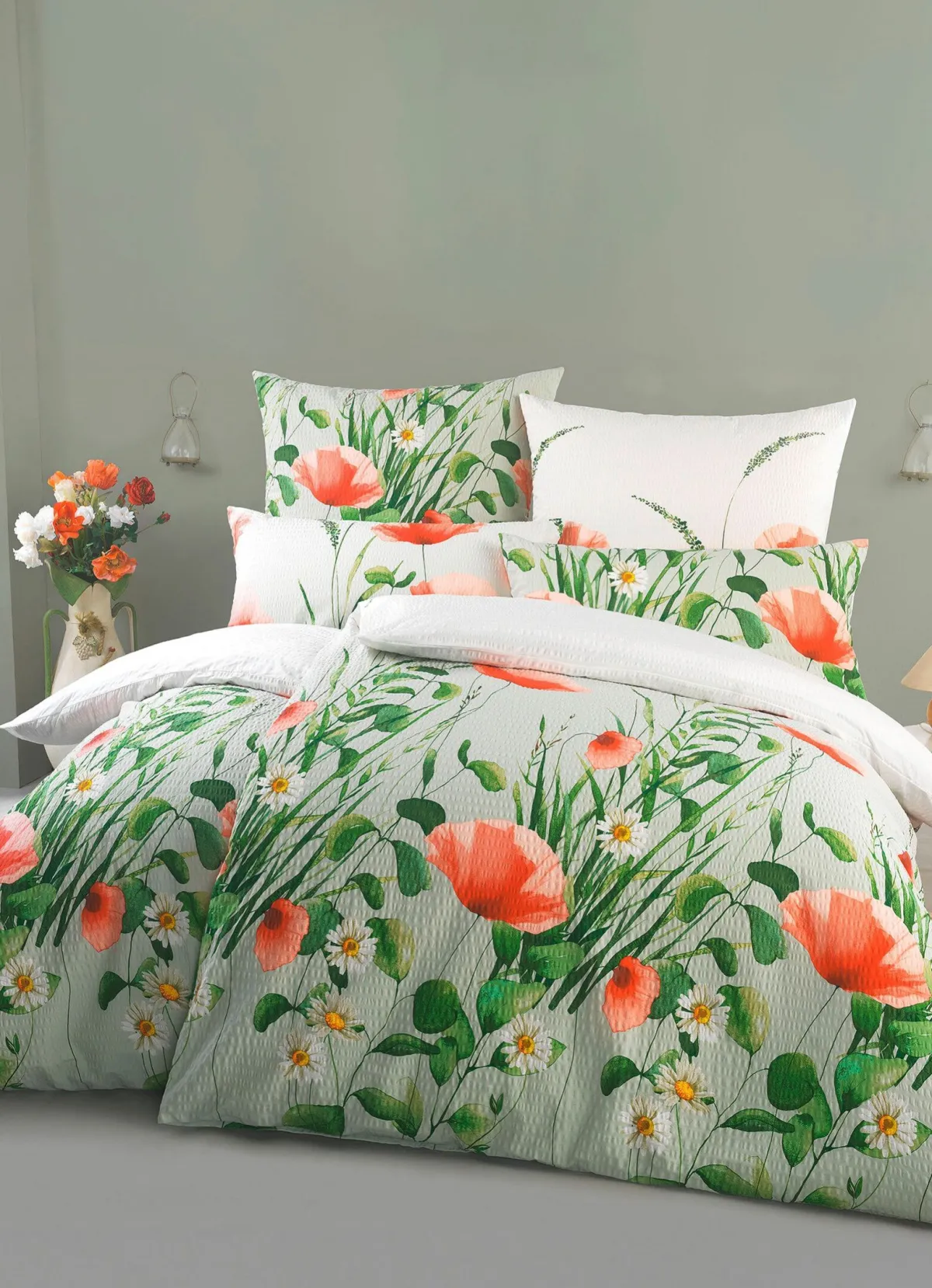Discount EASYMAXX Beidseitig bedruckte Bettwäsche-Garnitur in Seersucker-Qualität multicolor