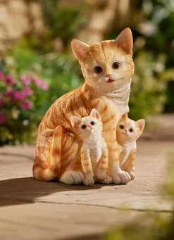 New BADER Beleuchtete Katzenfamilie ORANGE-WEISS