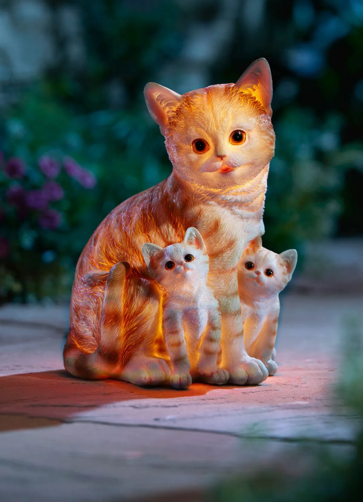 New BADER Beleuchtete Katzenfamilie ORANGE-WEISS