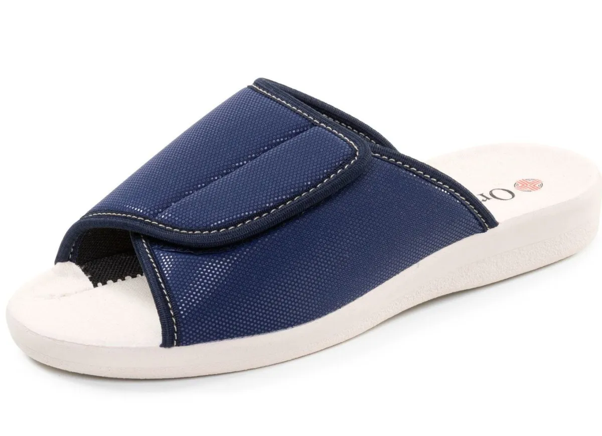 Sale BADER Bequeme Damen-Hausschuhe, Weite H, mit Klettverschluss MARINE