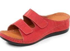 Discount BADER Bequeme Damen-Pantoletten, Weite G, mit Klettverschluss ROT