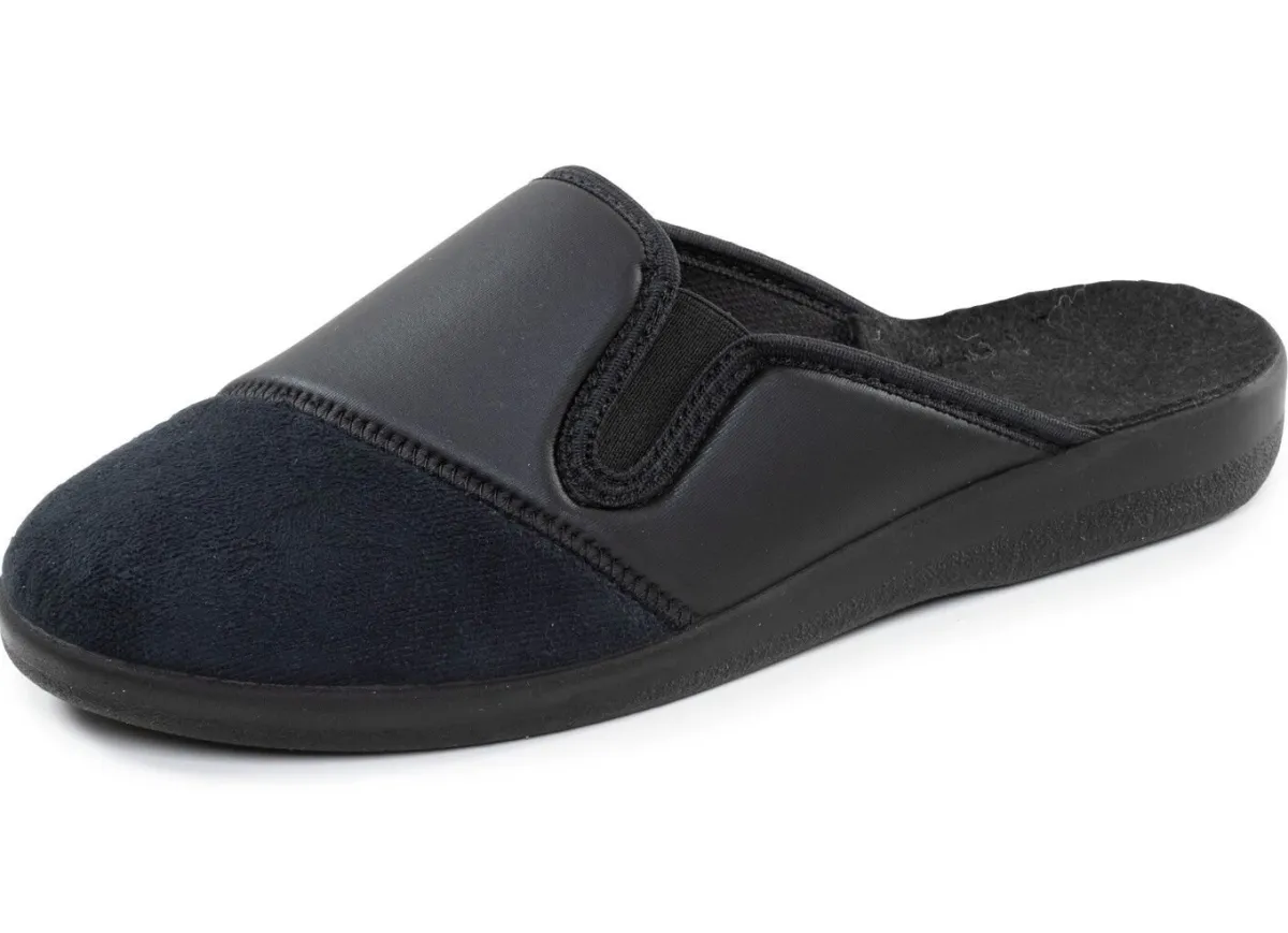 New BADER Bequeme Herren-Hausschuhe, Weite H, mit Gummizug SCHWARZ