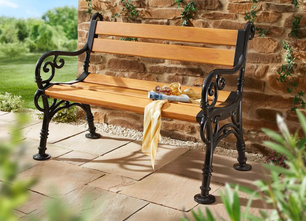 Discount BADER Bequeme 2-Sitzer-Gartenbank in Holzoptik NATUR