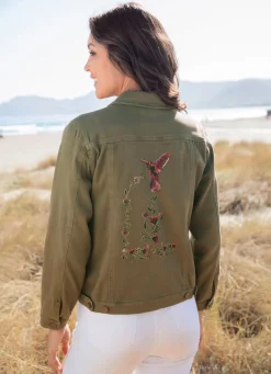 Best BADER Bestickte Jeansjacke OLIV