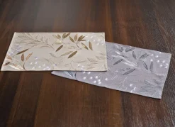 BADER Bestickte Tisch- und Raumdekoration mit Gräser- und Blätter-Dessin SILBER