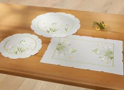 Clearance BADER Bestickte Tisch- und Raumdekoration mit Schneeglöckchen-Dessin SEKT-BUNT
