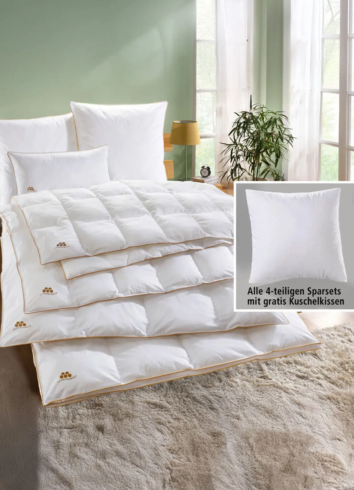Best BADER Bettwarenprogramm Schwarzwald mit goldener Satin-Biese WEISS