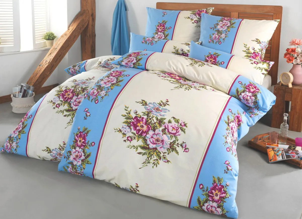 Discount FLORELLA Bettwäsche-Garnitur in Flausch-Biber-Qualität BLAU