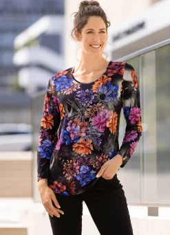 Hot BADER Bezauberndes Shirt mit Rundhalsausschnitt BLAU-ORANGE