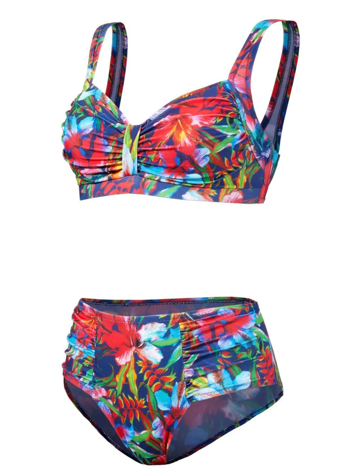 Clearance BADER Bikini mit herausnehmbaren Softschalen, Zierschlaufe und Druckdessin allover ROT-BUNT