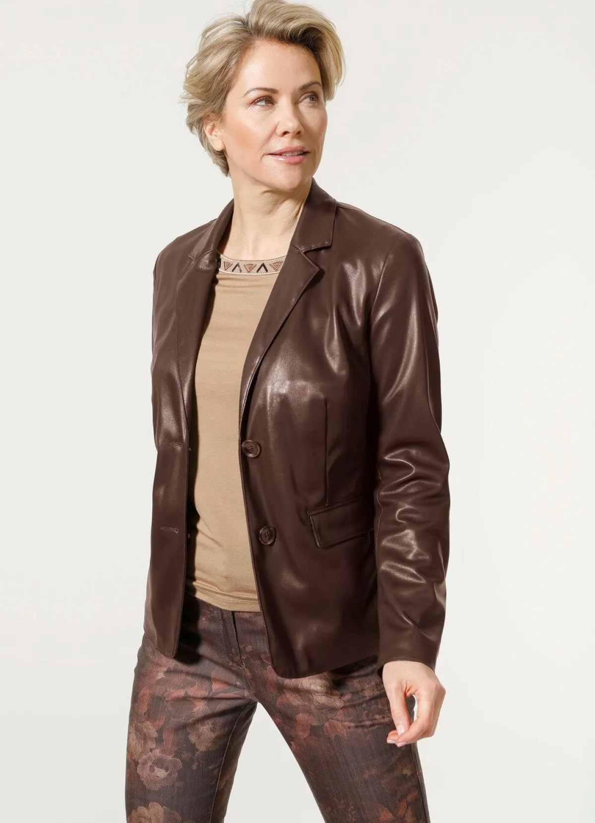 Discount BADER Blazer aus Nappaleder-Imitat SCHOKOBRAUN