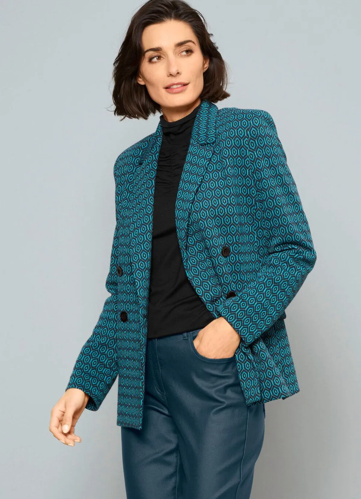 Clearance BADER Blazer mit interessantem Dessin PETROL-SCHWARZ