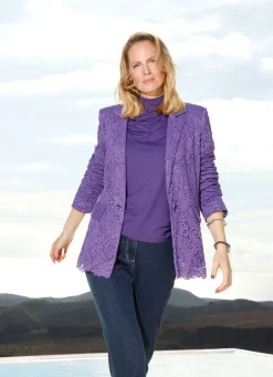 BADER Blazer mit floralem Spitzenbesatz LILA