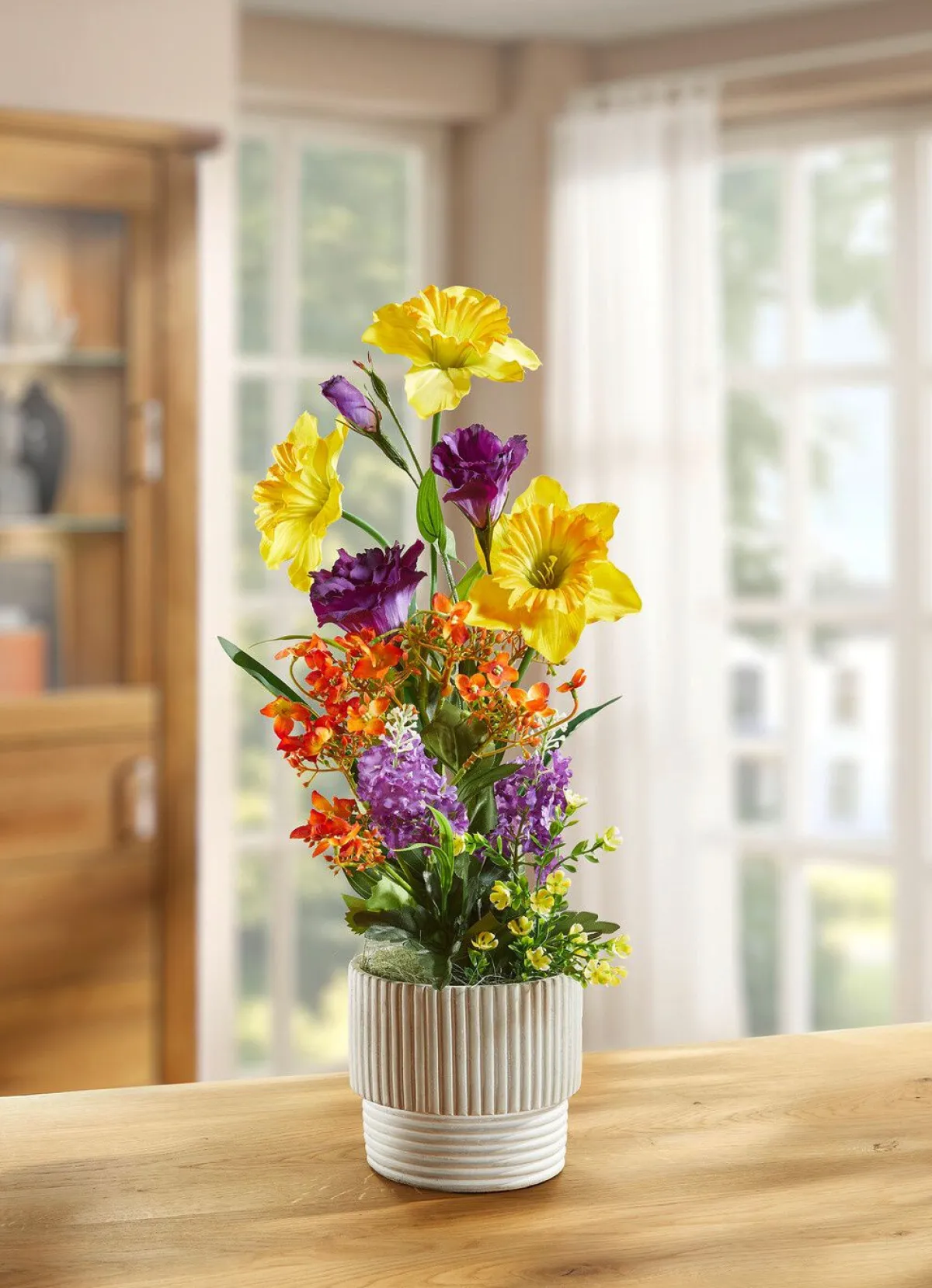 Hot BADER Blüten-Arrangement im Topf GELB-VIOLETT-GRÜN