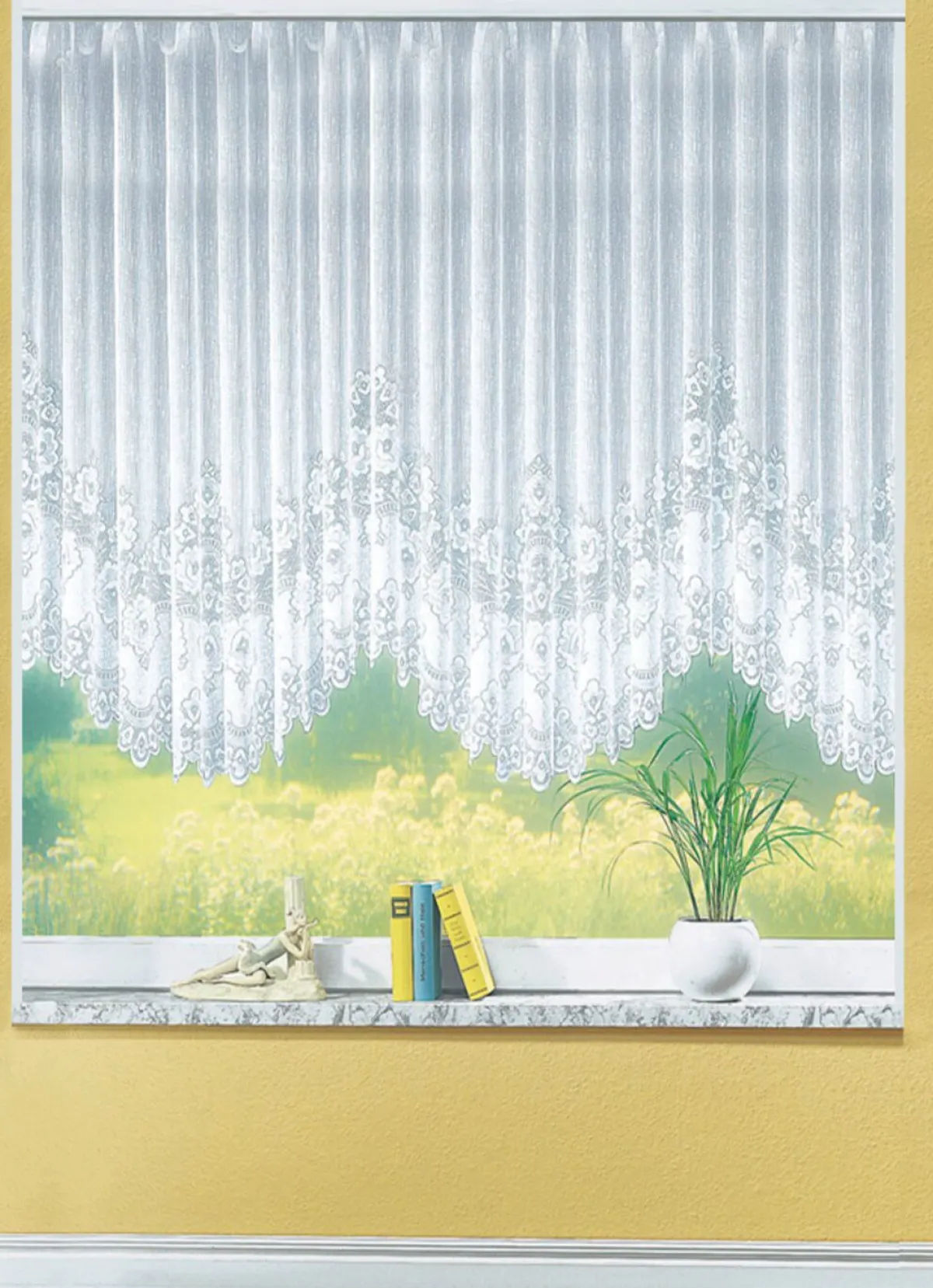 New TREVIRA Blumenfenster-Store, gleichmäßig gebogt, mit Faltenband WEISS