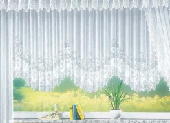 New TREVIRA Blumenfenster-Store, gleichmäßig gebogt, mit Faltenband WEISS