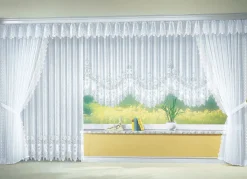 New TREVIRA Blumenfenster-Store, gleichmäßig gebogt, mit Faltenband WEISS