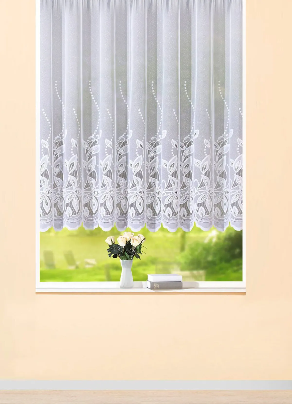 New BADER Blumenfenster-Store mit gebogtem Abschluss WEISS