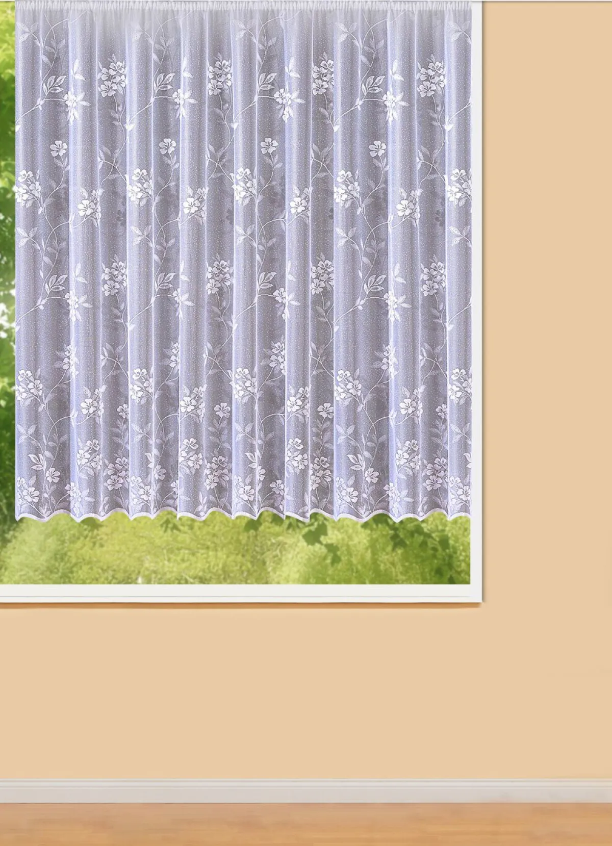 Hot BADER Blumenfenster-Store mit Universalschienenband WEISS