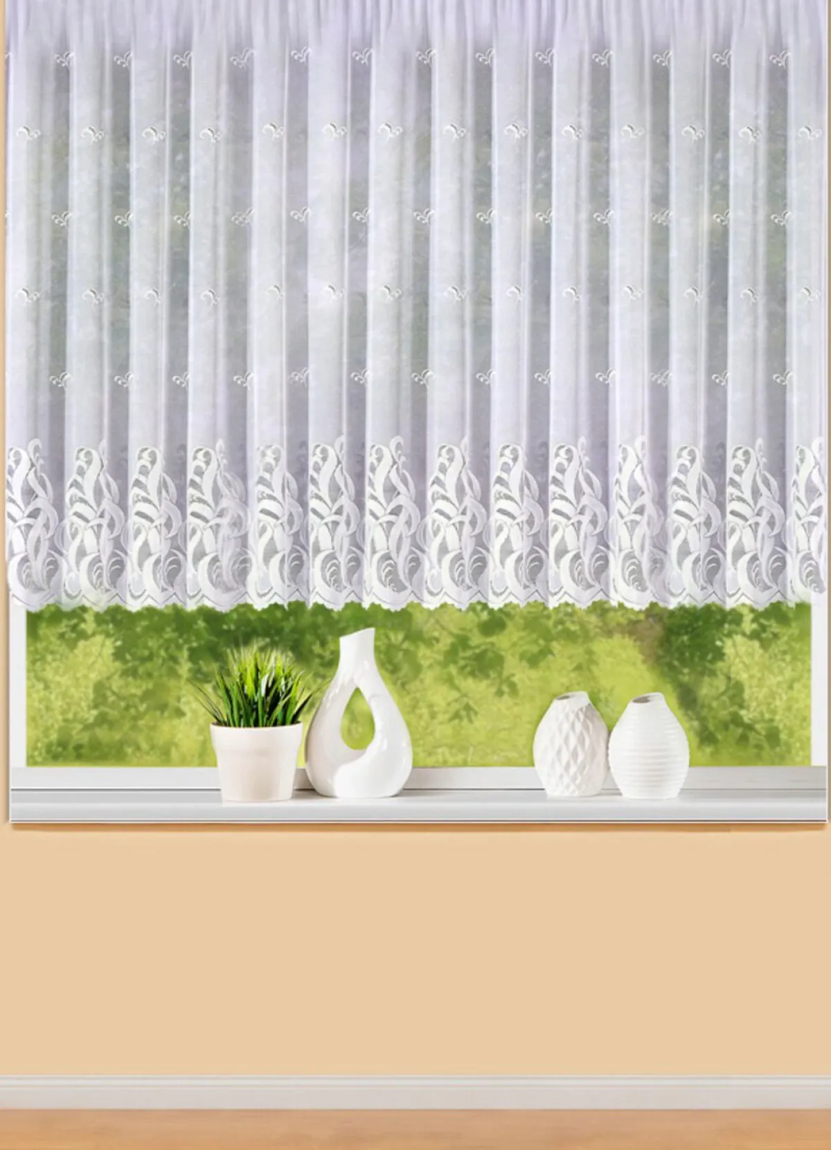 BADER Blumenfenster-Store mit Universalschienenband WEISS