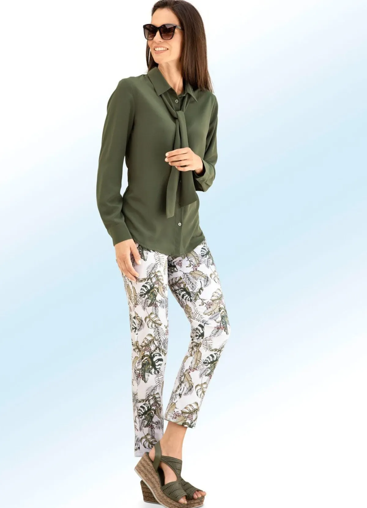 Hot BADER Bluse mit Bindeschluppe KHAKI