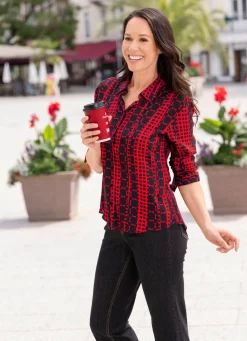 New BADER Bluse mit Hemdkragen ROT-SCHWARZ