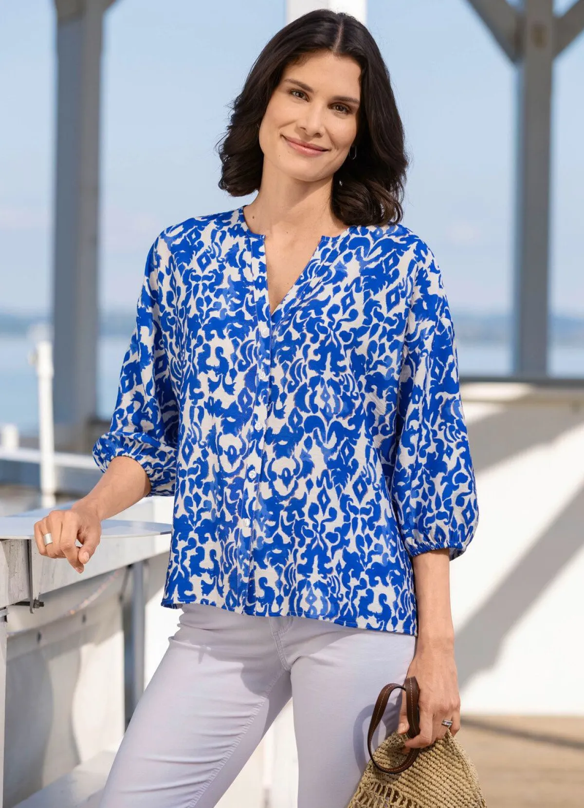 Best laurakent Bluse mit Hemdkragen ROYALBLAU-ECRU-TAUPE