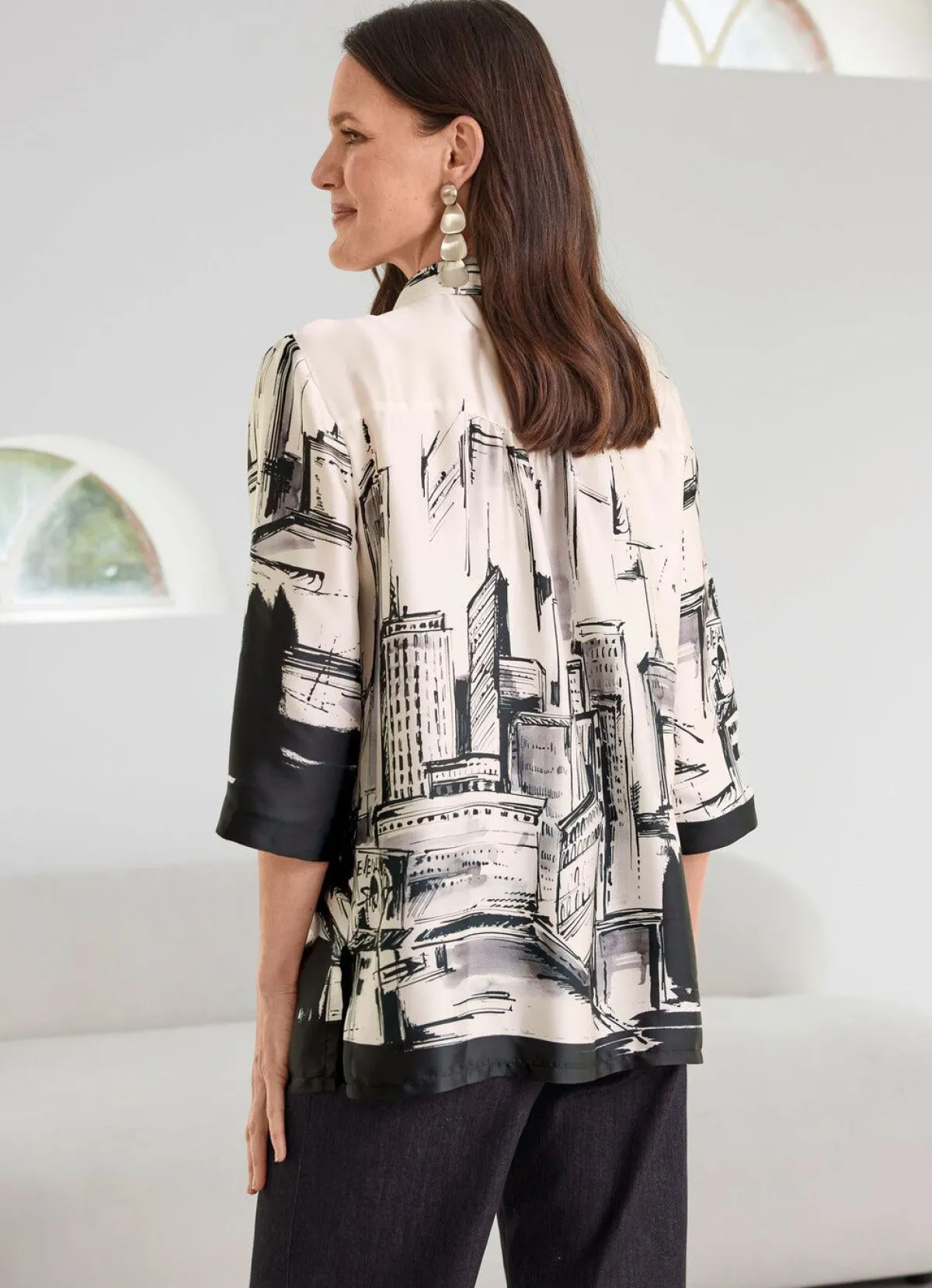 Tizia Bluse mit Hemdkragen ECRU-SCHWARZ-GRAU